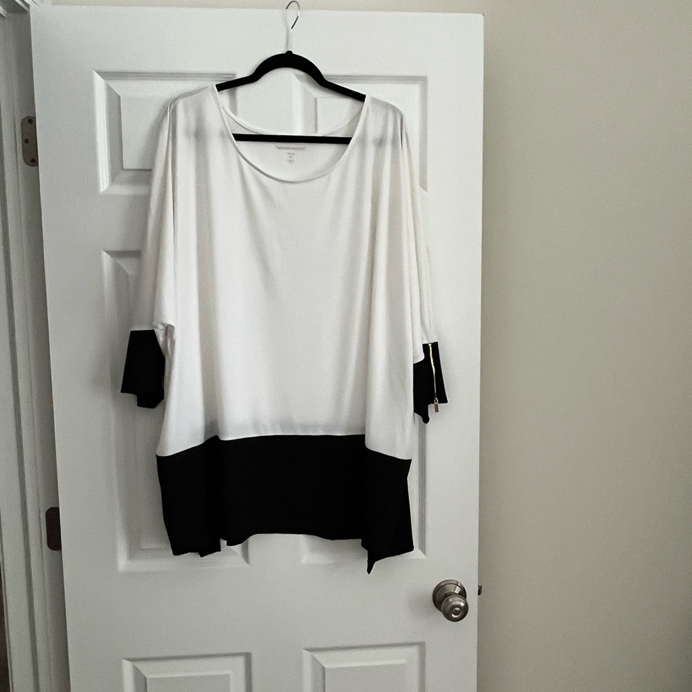 Woman Within Black and White Tunic Top,  Never Worn